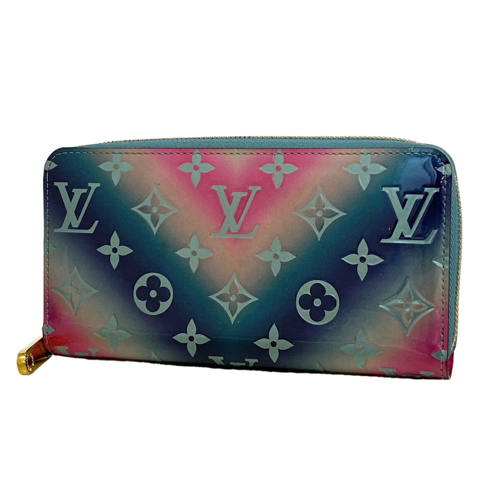 Louis Vuitton Vernis Zippy Wallet M90520 Blue Pink Women's Long